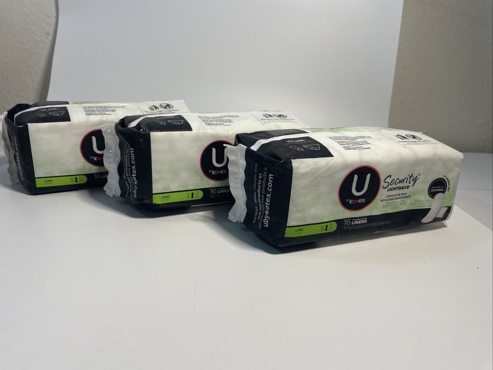 LOT OF 3 U by Kotex Security Lightdays Panty Liners Long 16ct Packs (48 Total)
